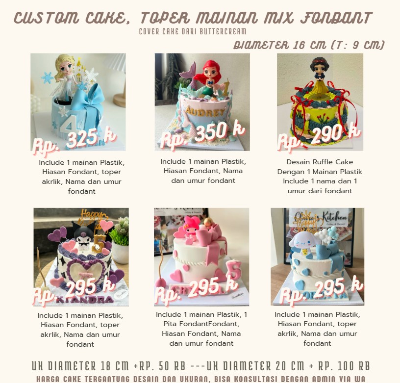 D16 cm Custom Cake dengan Mainan mix Fondant
