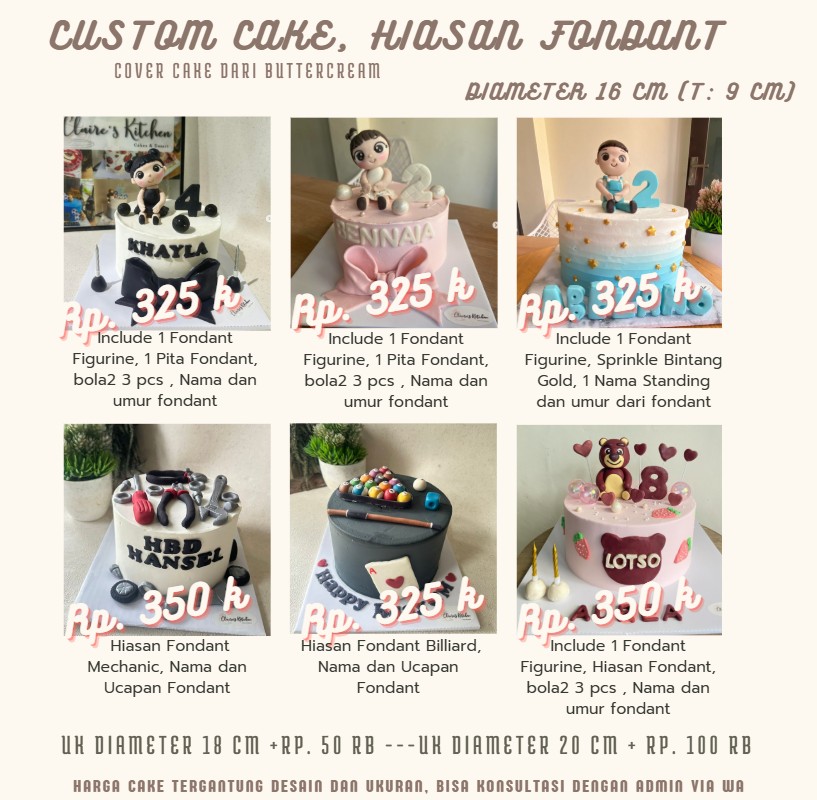 D16 cm Custom Cake dengan Hiasan Fondant