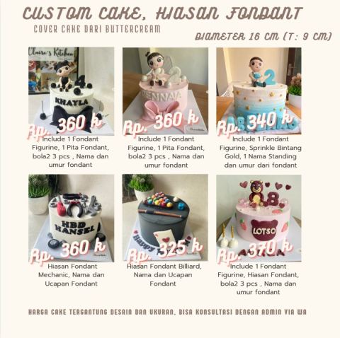 D16 cm Custom Cake dengan Hiasan Fondant