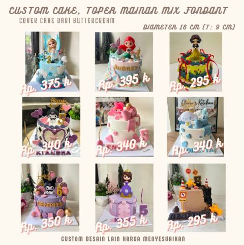 D16 cm Custom Cake dengan Mainan mix Fondant